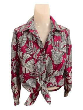 Diane Von Furstenberg Vintage 80’s Magenta Floral Button Down Shirt size M